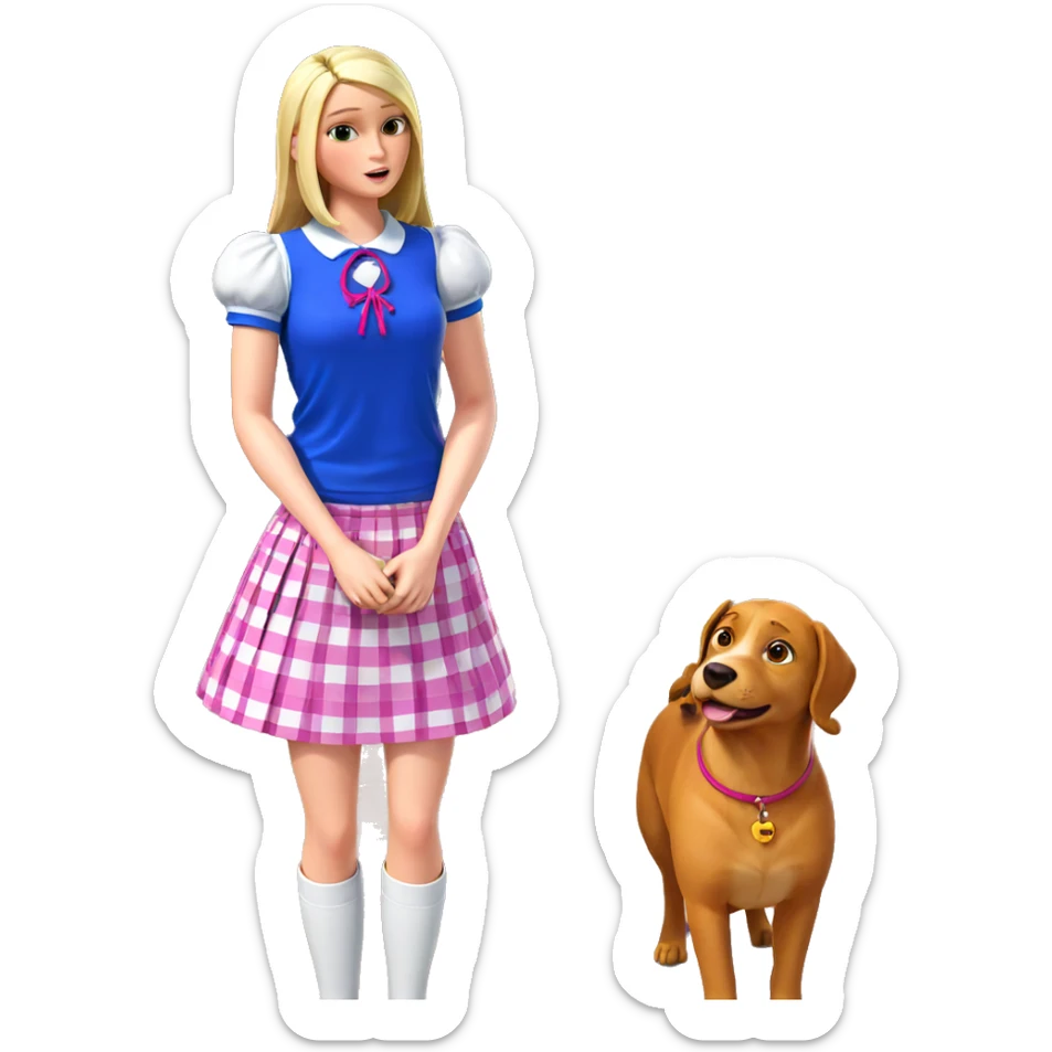 girl with dog in skirt sticker
