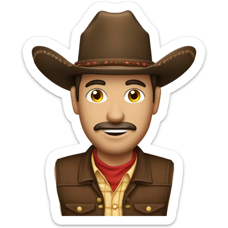 hombre vaquero con sombrero marron y delantal cafe de cocinero sin bigote sticker