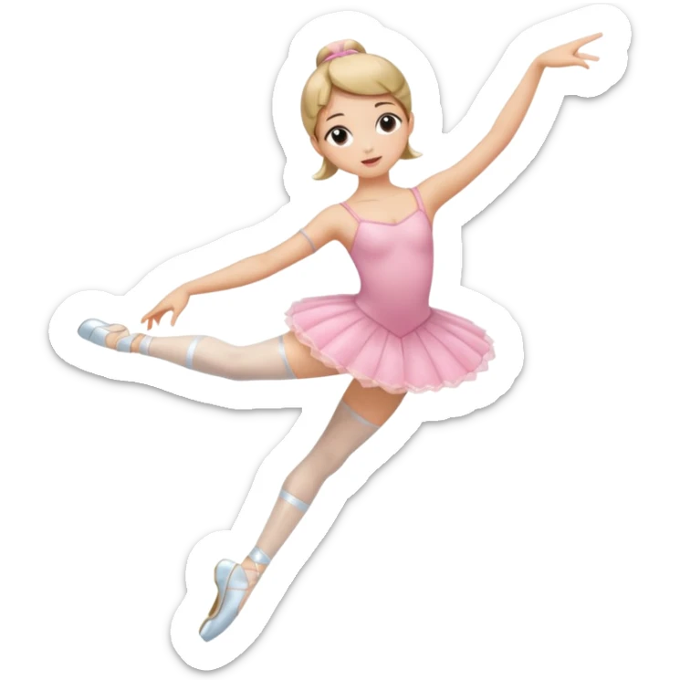 Una chica con vestuario de bailarina con las piernas flexionadas, el dedo índice en la boca, el tren superior inclinado hacia la izquierda y con la cadera proyectada hacia la izquierda sticker