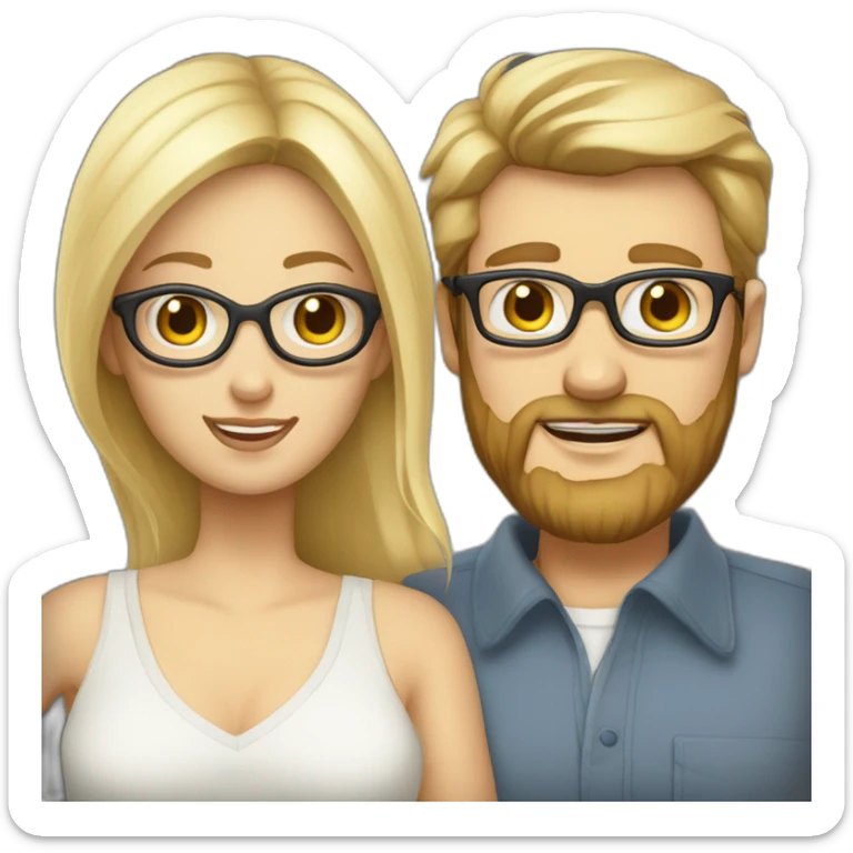 Big-eyed blonde and square-haired white-skinned woman and her white-skinned bearded glasses-wearing husband sticker