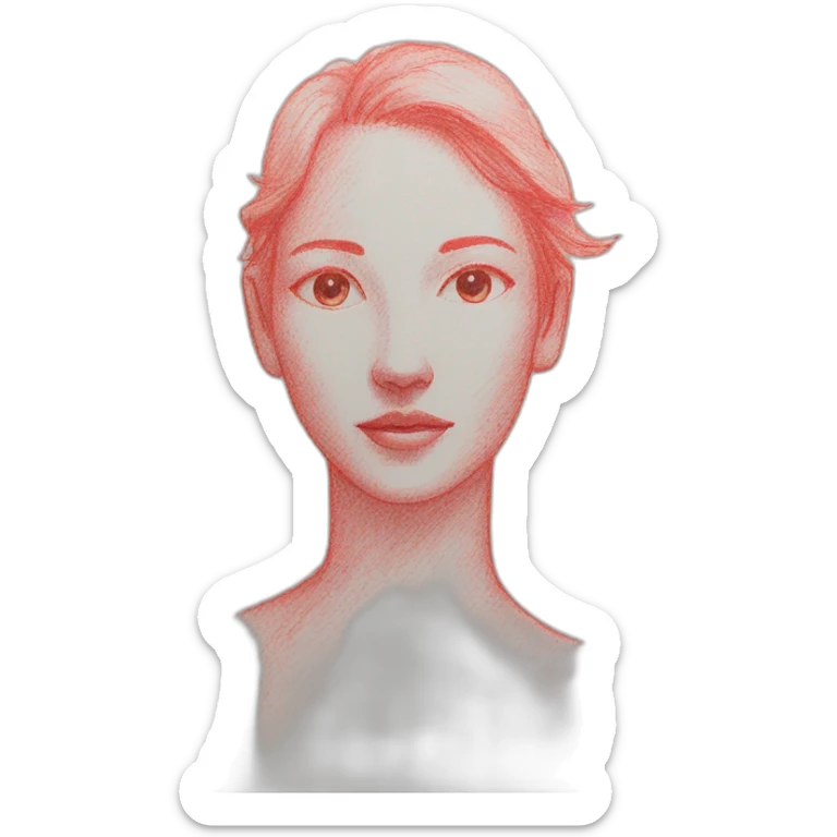 Drawing sketch of woman's figure on paper red crayon sticker