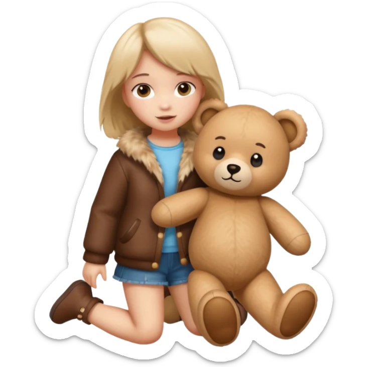 a full body of girl kid wearing fur clothing, playing teddy bear



















 sticker