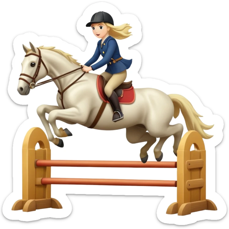 A girl riding a horse and jumping over an obstacle  sticker