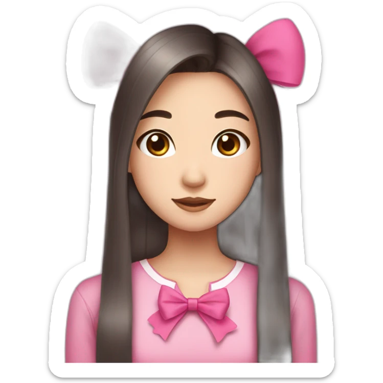 19 year old chinese american girl who loves bows and pink with long straight dark brown hair and a round face sticker