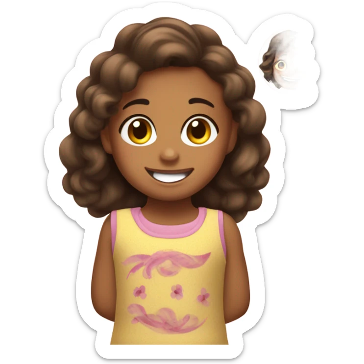  crea un emoji un creativo que sea de niña feliz trabajando con una marca capilar  sticker