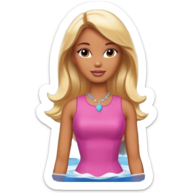 Brown skin blonde hair barbie in front of mountain and waterfall  sticker