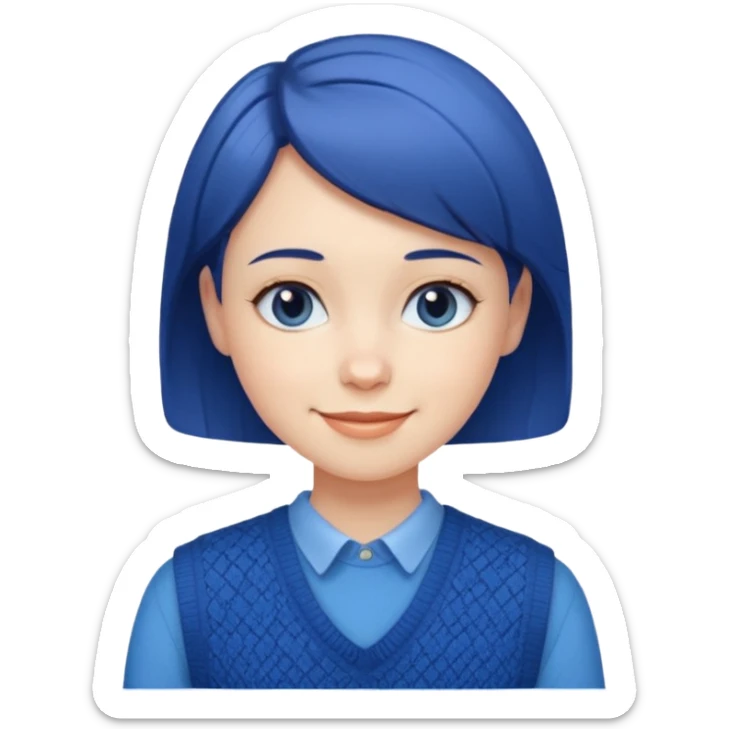 make a girl hair short and wear bunny skin pale ok and wear Sweater vests blue and make little bit a younger sticker