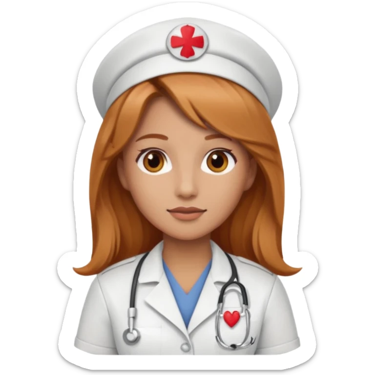 nurse with long dark strawberry blonde hair with brown eyes sticker