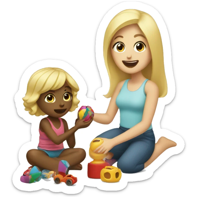 blonde women playing with blonde child with toys sticker
