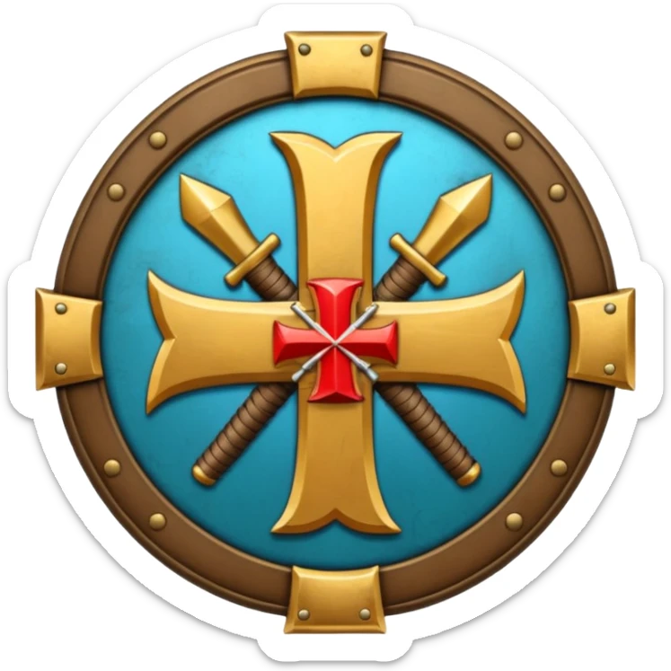 Insignia militar realista para videojuegos de guerra (estilo Battlefield), forma de escudo metálico con bordes desgastados. Incluye:

Símbolo: [fusiles cruzados / águila / estrellas / espada] sticker