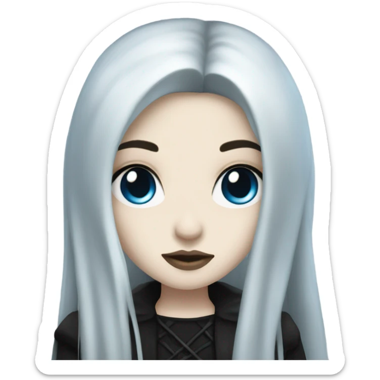 Goth girl pale skin, blue eyes and long black hair sticker