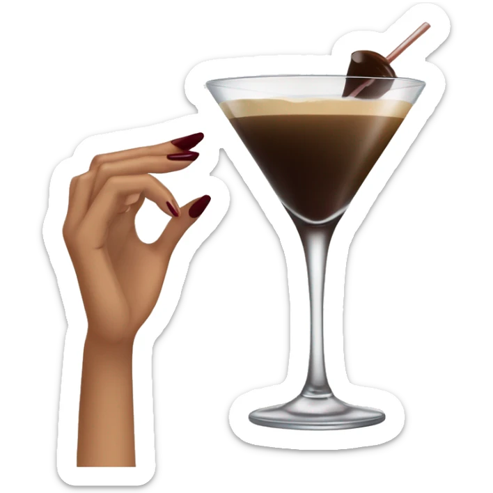 “Generate a tan female hand holding an espresso martini cocktail in a classic martini glass, with burgundy-painted nails and no face or body, just the hand holding the glass.” sticker