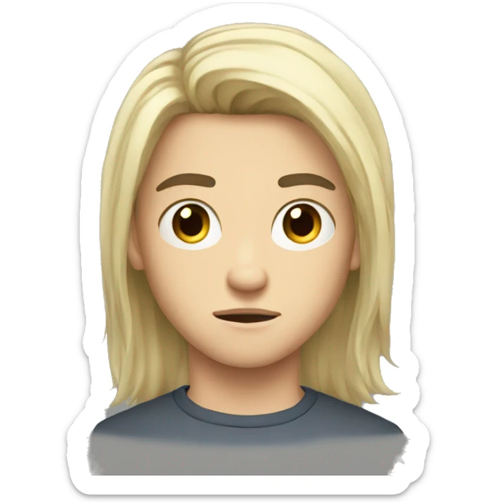 european teenager boy long black hair serious face sticker