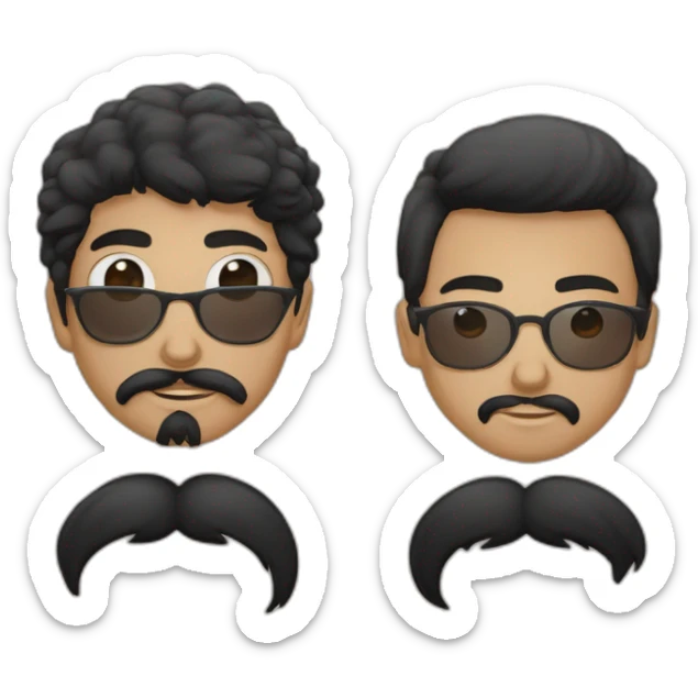 Joven japones de ojos negros, con barba de candado y bigote negro. Cabello lacio y gafas rectangulares negras sticker