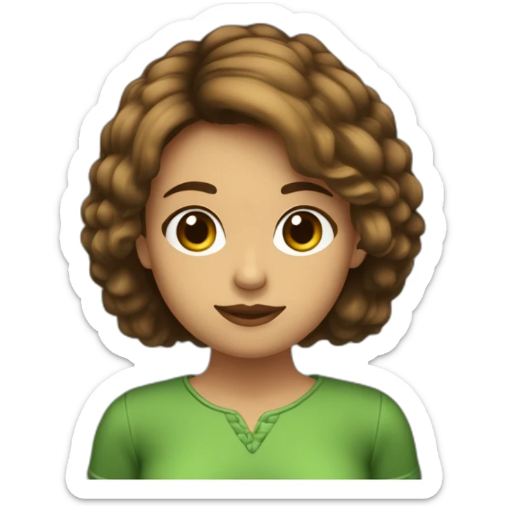 Chica de pelo corto,lacio de color castaño oscuro por debajo de los hombros , ojos color verde con marrón  sticker