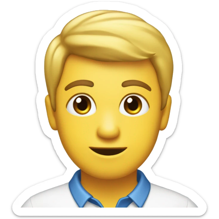 menino  cabelo amarelo olho castanho pele branca camisa azul sticker