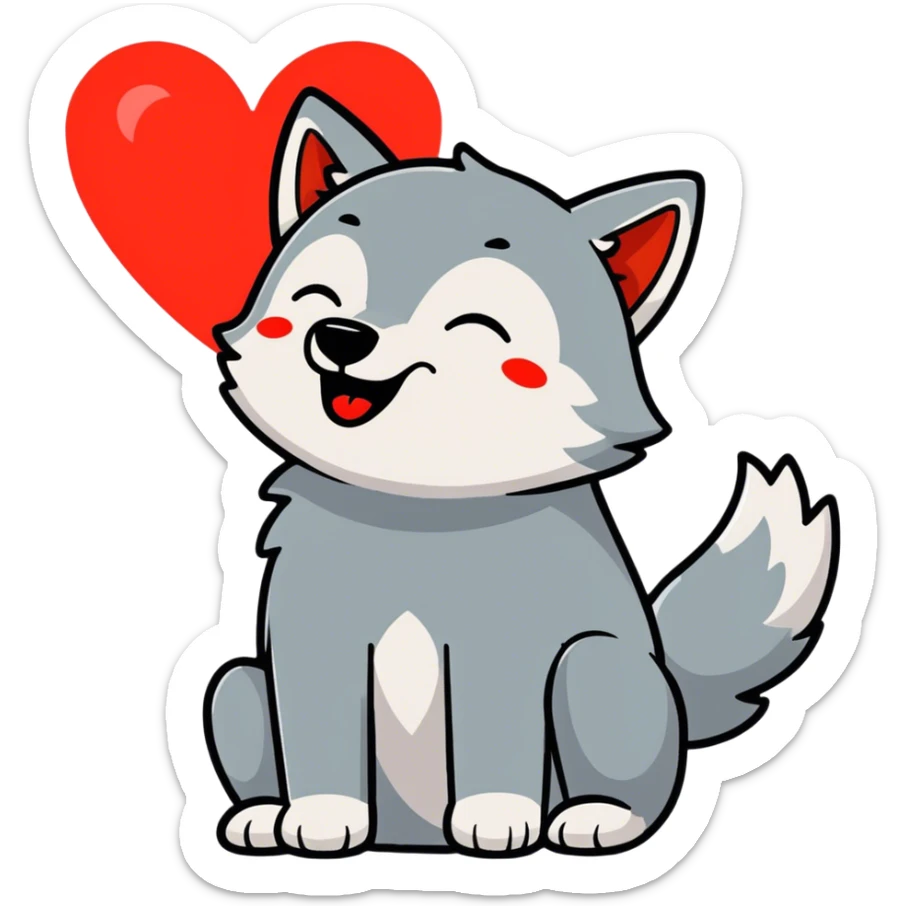 A wolf howling at a great big red heart in the sk great big red heart in the sky  sticker
