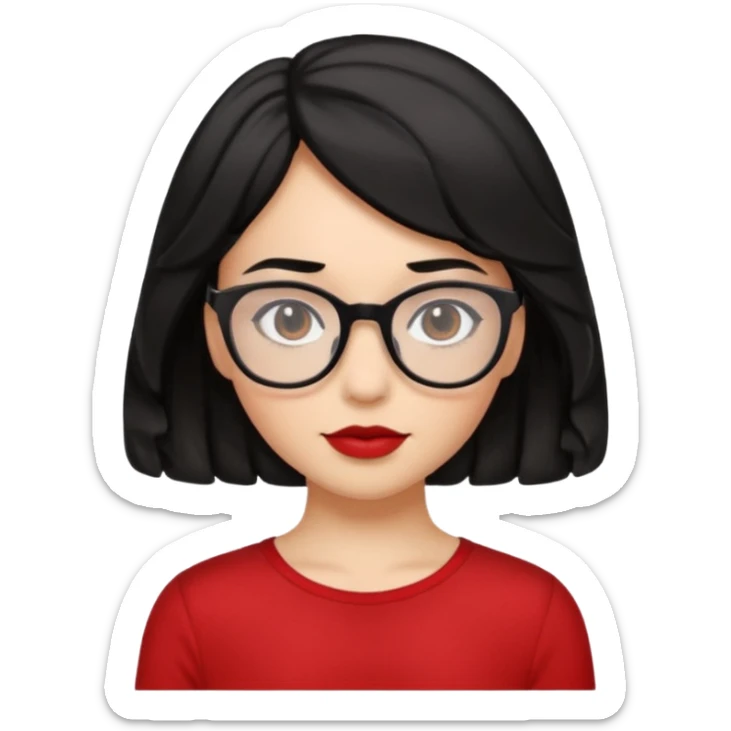 niña con pelo ondulado corto pero no tan corto color negro y lentes negros que tenga un top rojo  sticker
