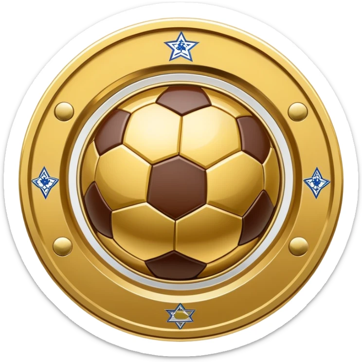 round golden plate with football motifs, representing Israeli Premier League champions sticker