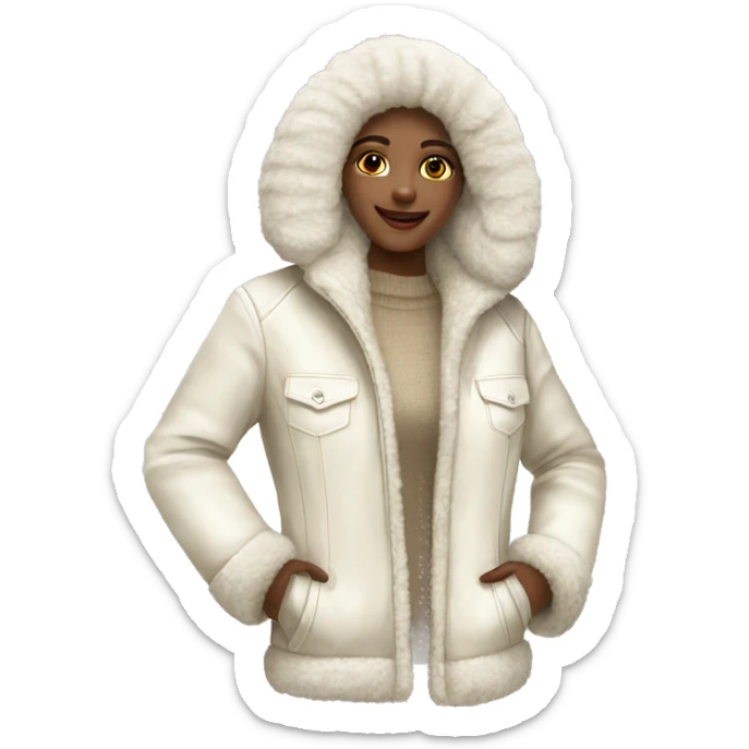 character woman -clothing IVORY FAUX FUR SHEARING JACKET sticker