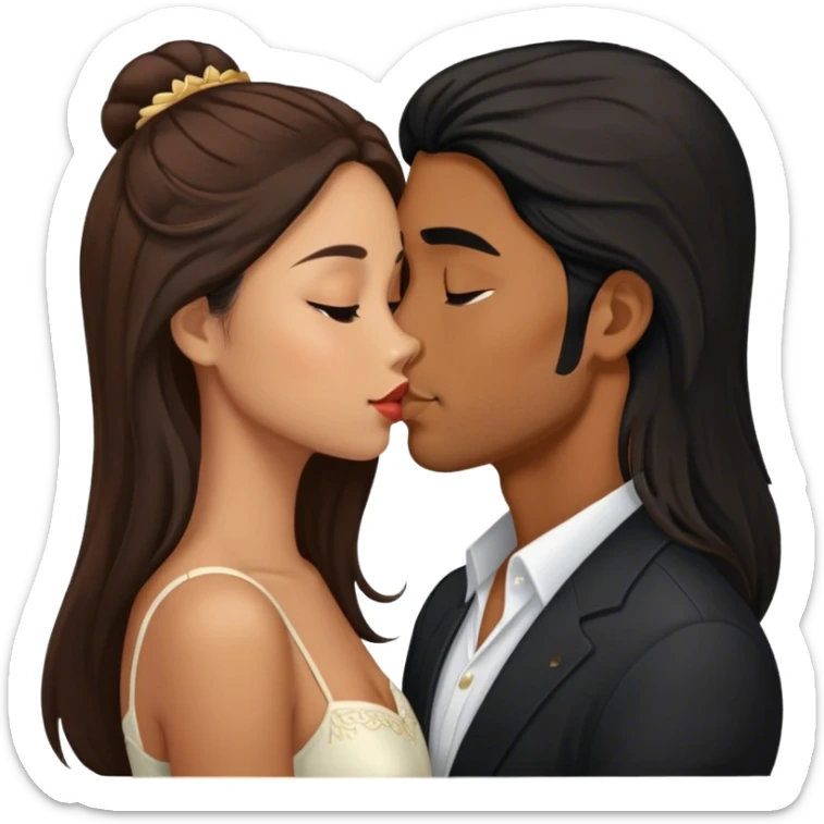 Caramel brown Guy with long black hair kissing brown hair Filipina sticker