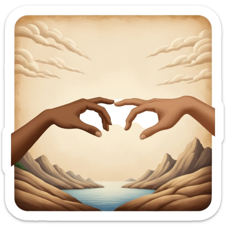 two hands reaching out to each other like in the painting of the creation of Adam sticker