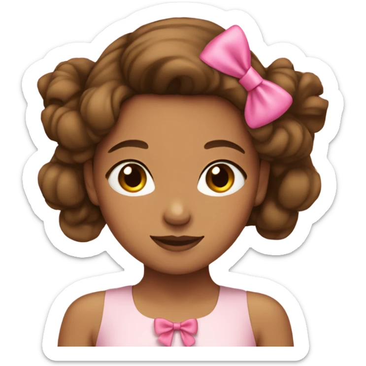 tan skin girl with brown hair with pink bow in hair sticker