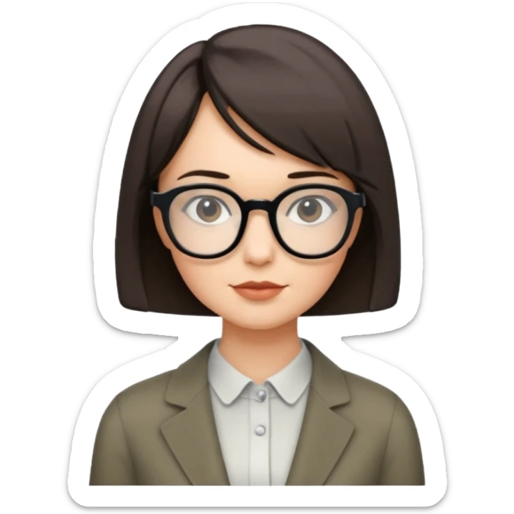 woman petite bob haircut wears dark squarish glasses, classic clothes sticker