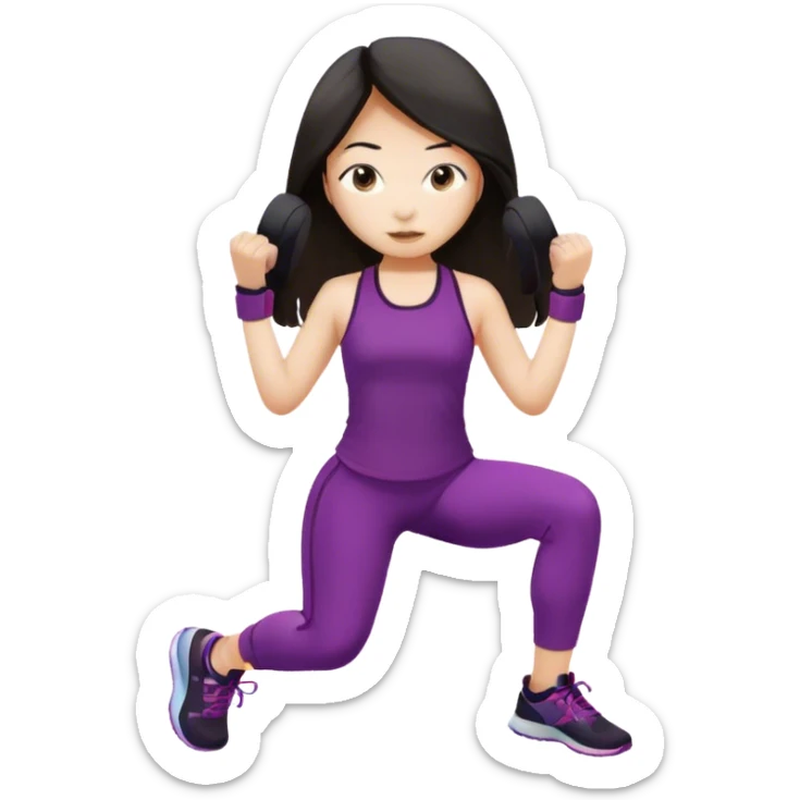 Long hair asian girl working out cute outfit sticker
