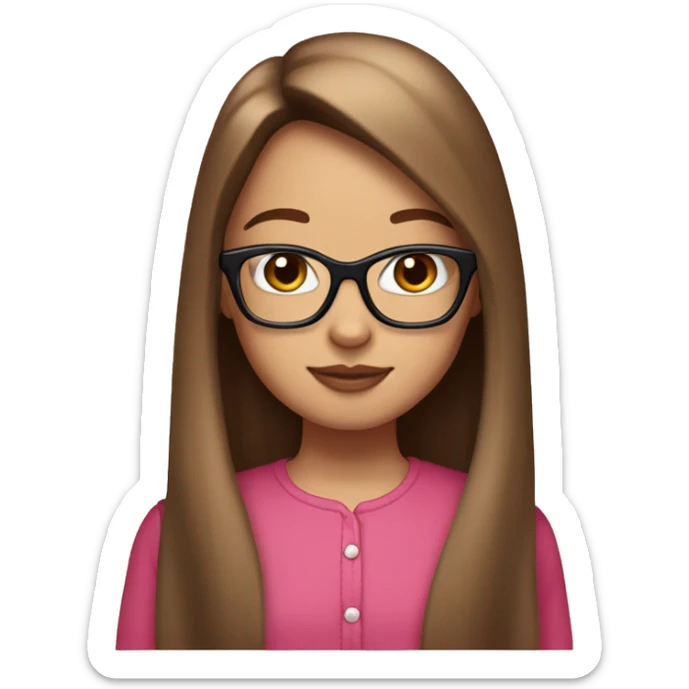 girl with long brown straight hair,mid part,  brown glasses, light skin an d a hello kitty bow sticker