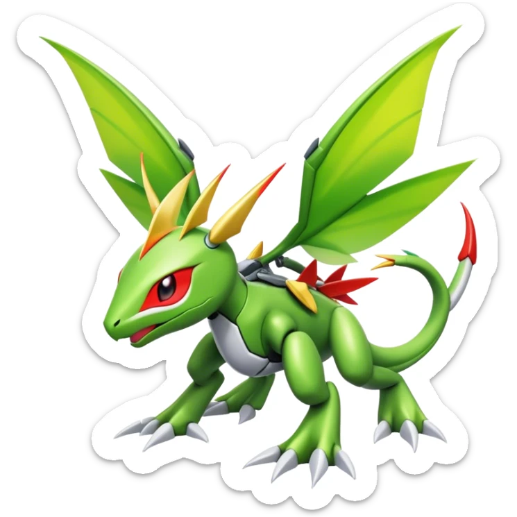 Cute Cool Edgy Shiny Futuristic Ethereal Legendary Kartana-Digimon-Scyther-Flygon-hybrid full body sticker