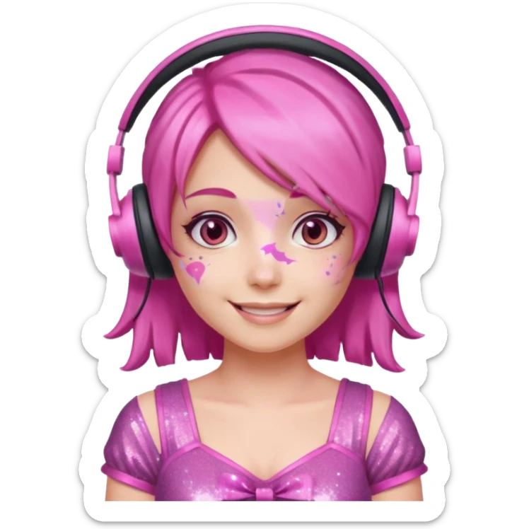 glitter pink gamer girl happy pink hair sticker