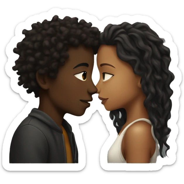 Brown girl with wavy hair kissing black boy who has dreads  sticker