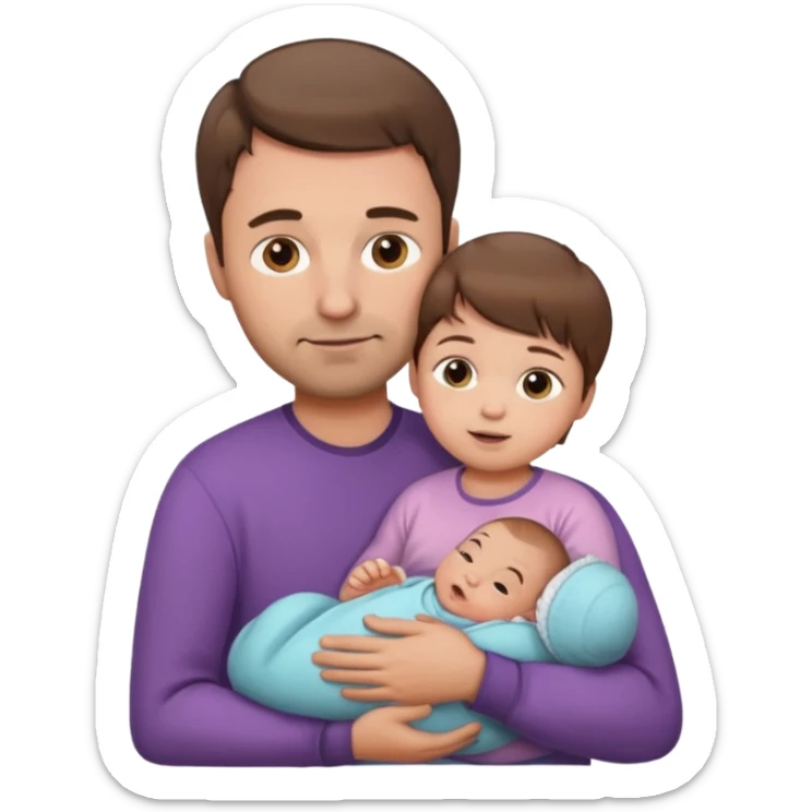 dad with short brown hair and fair skin with newborn baby girl sticker