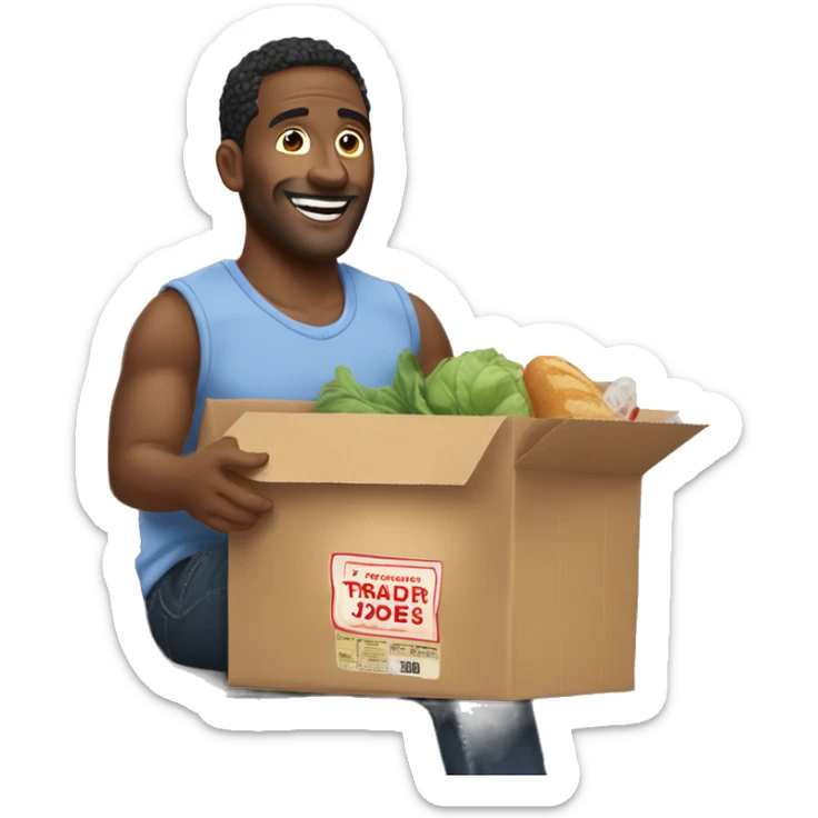 A man leaving Trader Joe’s coming home to his fiance who is on the couch  sticker
