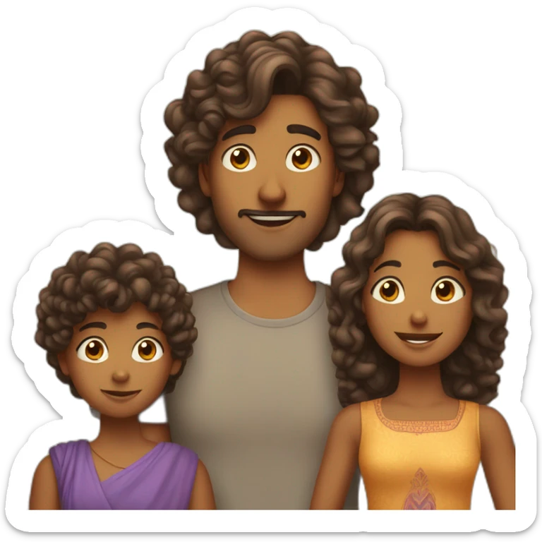 indian family with one dad straight hair one son straight hair one mom and one daughter curly hair sticker