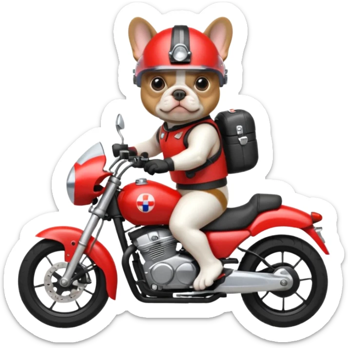Make an emoji of a French bulldog driving a s1000 motorcycle  sticker