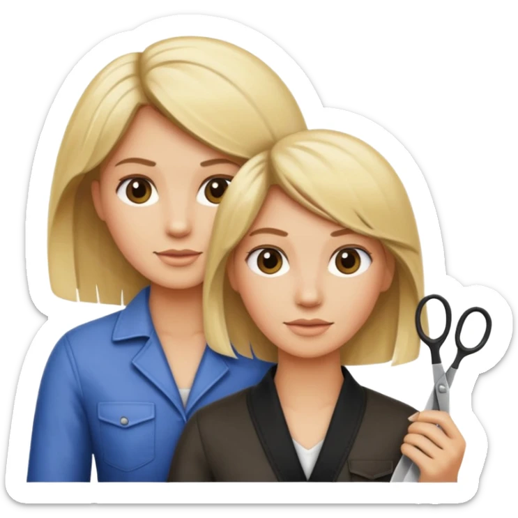 blonde hairdresser with scissors, cutting client's hair, iOS Apple emoji style sticker