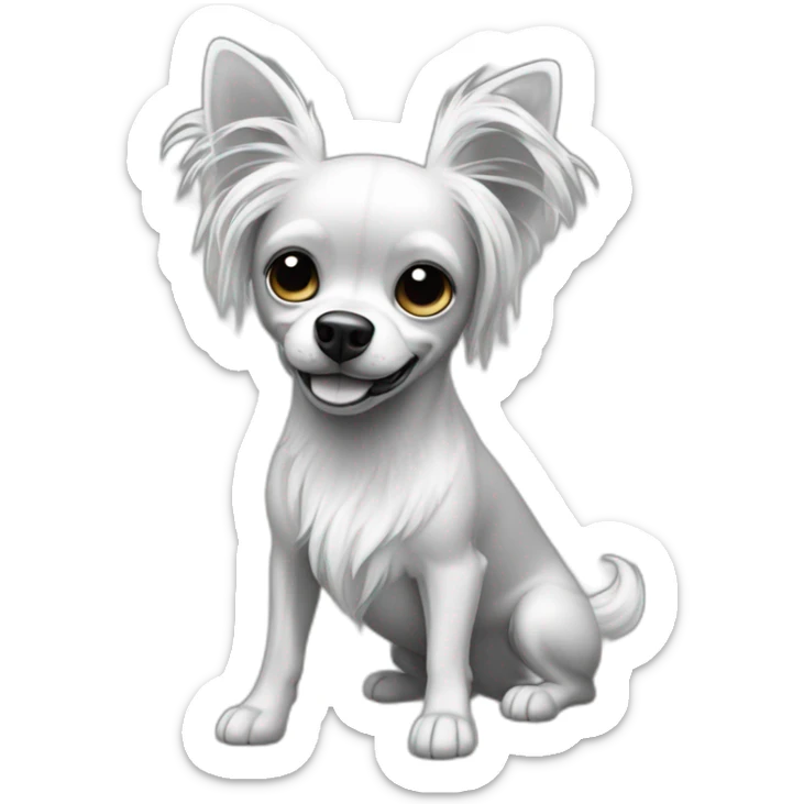"dog-blackandwhite-longhairbody-barelegs-chihuahuaears-hairyears sticker