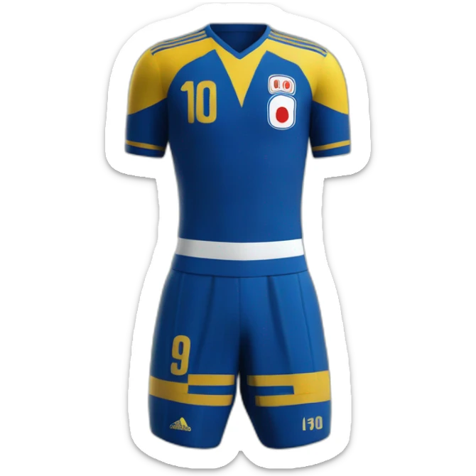 maillot de foot japon bleu avec ecrit au dos "Lehout" en jaune sticker