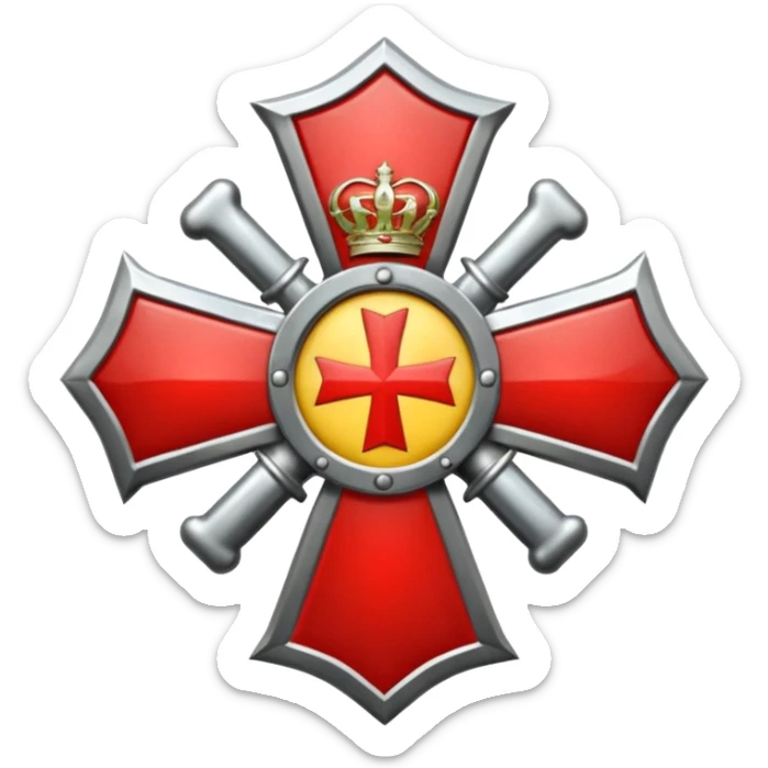 Insignia militar realista para videojuegos de guerra (estilo Battlefield), forma de escudo metálico con bordes desgastados. Incluye:

Símbolo: [fusiles cruzados / águila / estrellas / espada] sticker