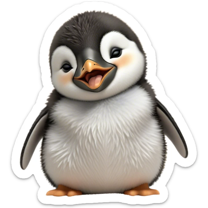 Cinematic Cute Yawning Baby Penguin Portrait Emoji, Head tilted slightly with a dramatic, wide-open yawn, showcasing soft, cuddly feathers and sleepy, half-closed eyes brimming with drowsy contentment, Simplified yet irresistibly adorable features, highly detailed, glowing with a soft, cozy polar glow, high shine, relaxed yet expressive, stylized with a dash of whimsical charm, soft glowing outline, capturing the essence of a drowsy yet affectionate arctic cherub that appears ready to stretch out for a nap! sticker