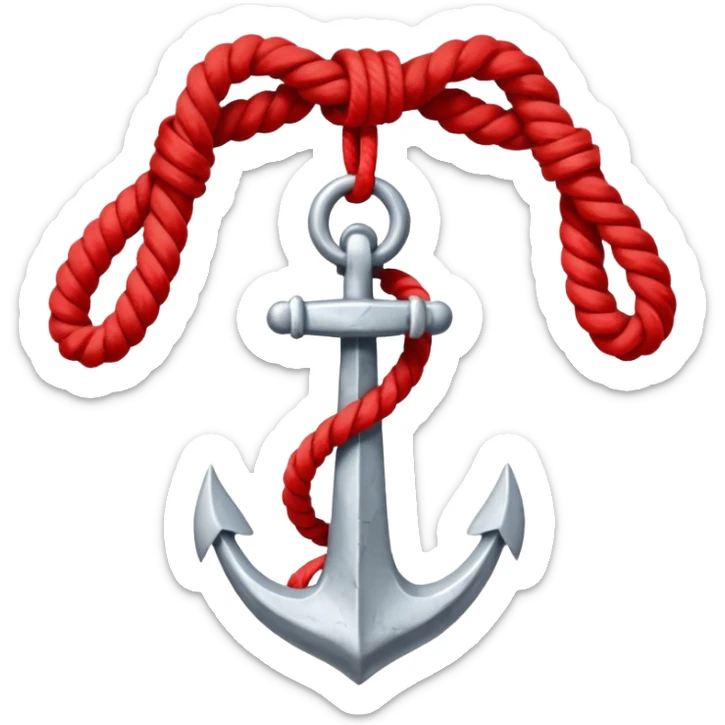 Je veux un emoji encre dans ce style là : ⚓ je veux qu’il représente sentimental par un noeud : 🪢 peut tu me faire l’ancre en argent en gardant la corde rouge  sticker