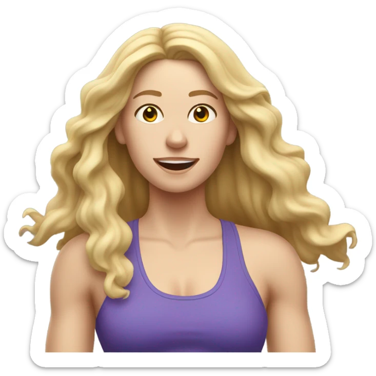 White woman, long hair, blonde hair, wavy hair, workout, sweating sticker