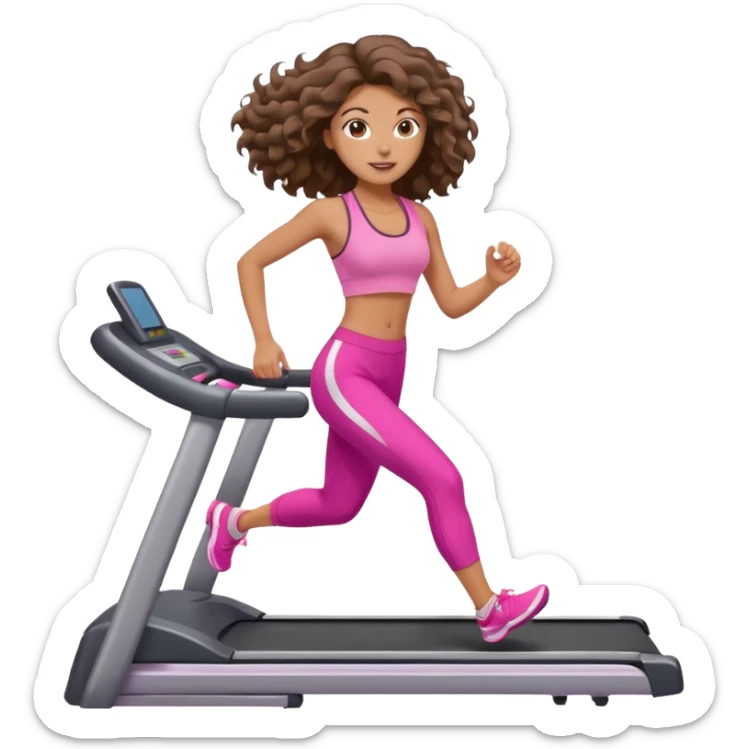 Gym brunette girl tan treadmill pink girly big wavy hair sticker
