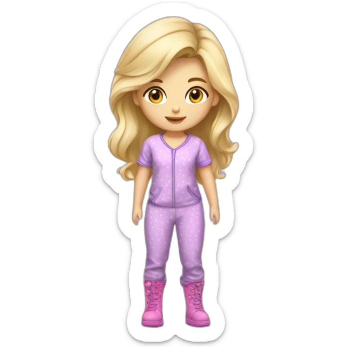 Bebe fille blonde en pijama et des bottes mauve  sticker