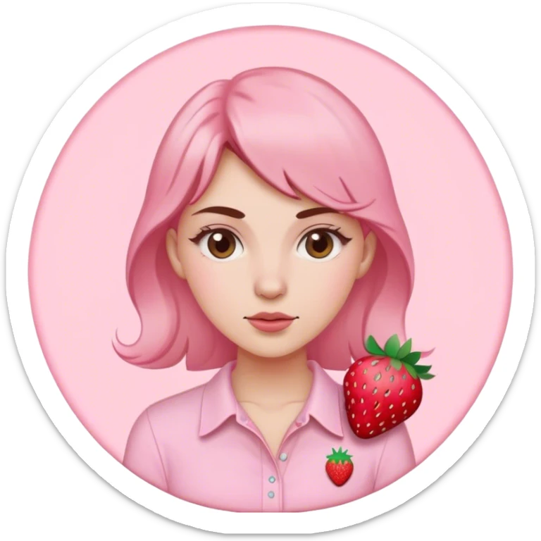 pastel pink women's shirt with a strawberry embroidered in the center sticker