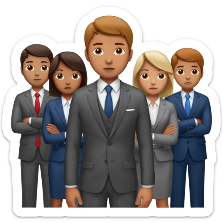 Create a realistic emoji of a person making some decisions in front of a grounp while standing in a office sticker