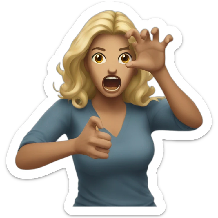 A woman acting like a monster with her hand and her face says grrr. Both hands are visible !  sticker