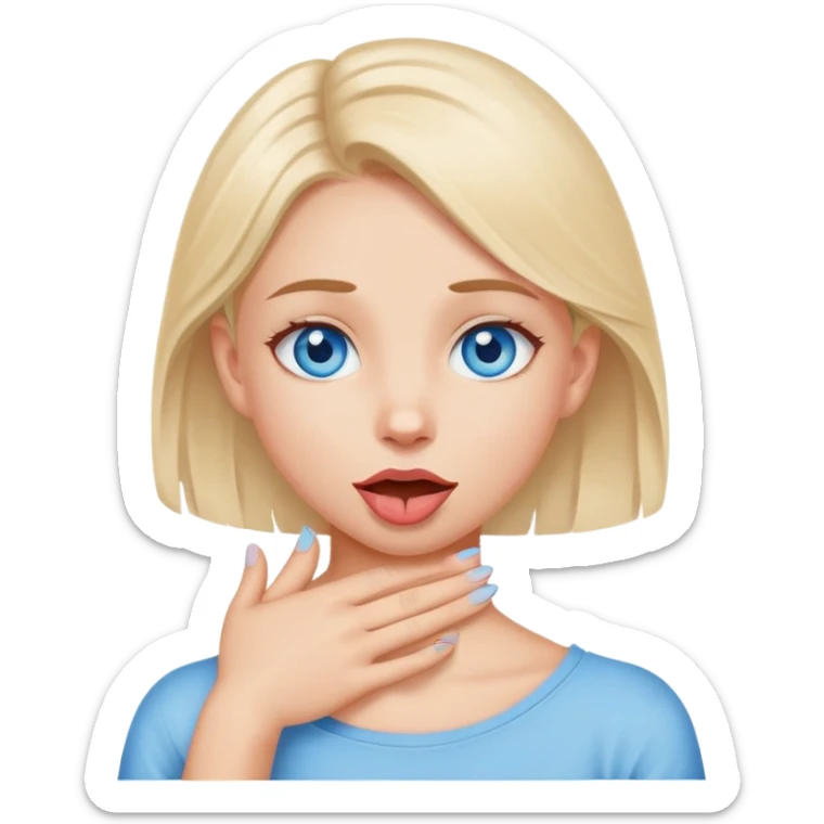 A blue eyed girl with hands crossed around her neck and tongue out sticker